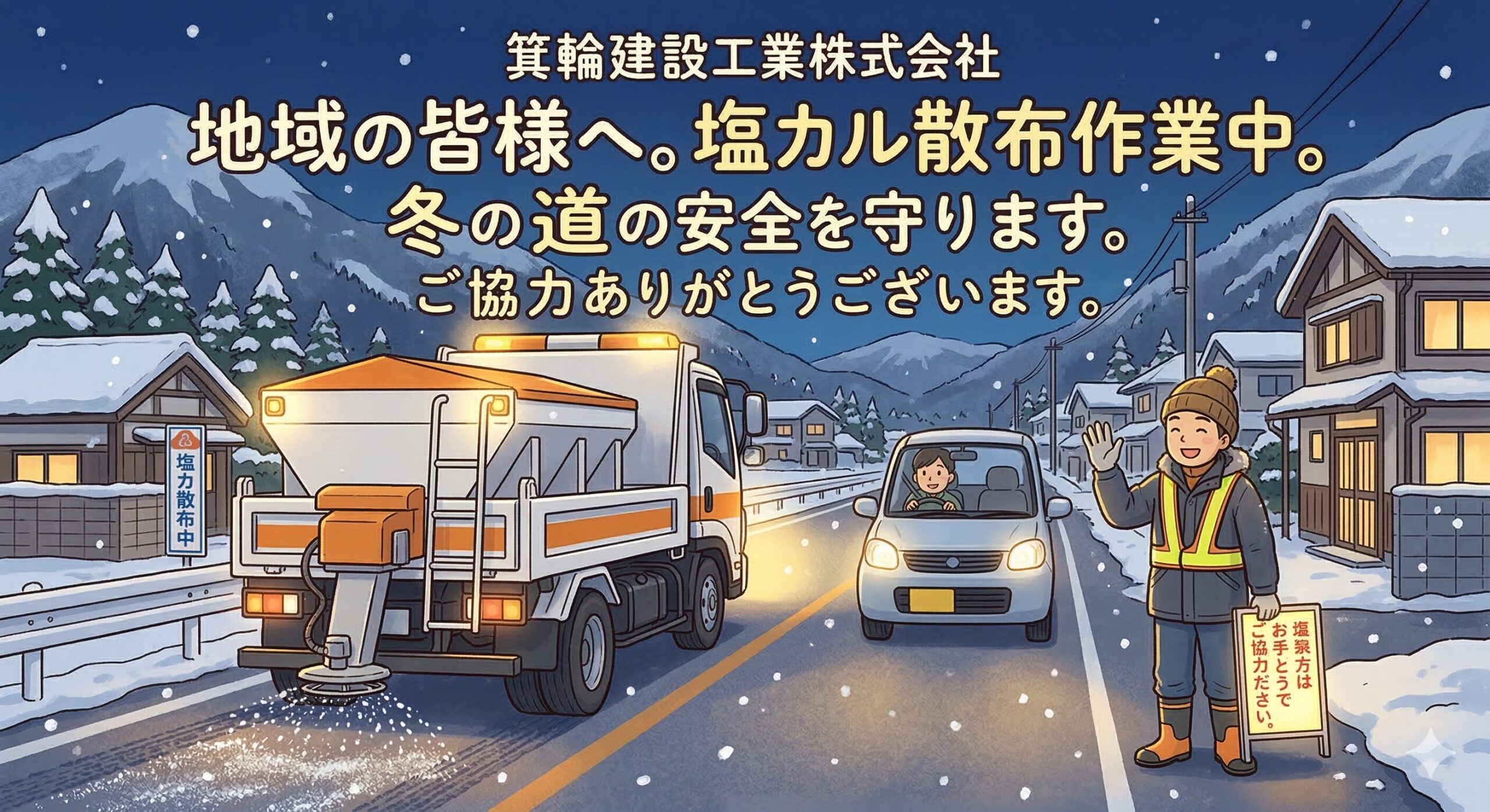 寒いけど塩カル散布